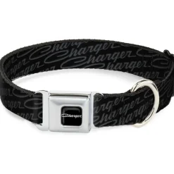 CHARGER Script Emblem Corner Full Color Black/Silver Fade/White Seatbelt Buckle Collar - CHARGER Script Emblem Repeat Black/Grays