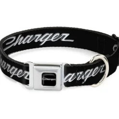 CHARGER Script Emblem Corner Full Color Black/Silver Fade/White Seatbelt Buckle Collar - CHARGER Script Emblem Corner Black/Silver Fade/White