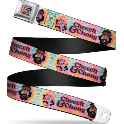 CHEECH & CHONG Faces Silhouette Tie Dye Full Color Multi Color/Black Seatbelt Belt - CHEECH & CHONG Caricature Faces2 Tie Dye Multi Color/Black Webbing