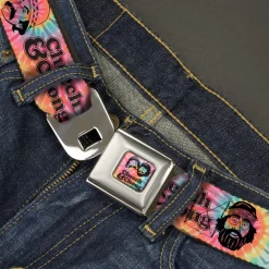 CHEECH & CHONG Faces Silhouette Tie Dye Full Color Multi Color/Black Seatbelt Belt - CHEECH & CHONG Caricature Faces2 Tie Dye Multi Color/Black Webbing