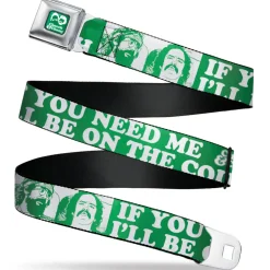 CHEECH & CHONG Faces Silhouette Full Color Green/White Seatbelt Belt - CHEECH & CHONG Pose IF YOU NEED ME I'LL BE ON THE COUCH Green/White Webbing