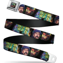 CHEECH & CHONG Faces Smokey Tie Dye Full Color Black/Yellow/Multi Color Seatbelt Belt - CHEECH & CHONG Faces Smokey Tie Dye Black/Yellow/Multi Color Webbing