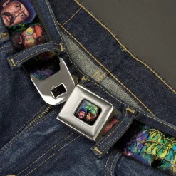 CHEECH & CHONG Faces Smokey Tie Dye Full Color Black/Yellow/Multi Color Seatbelt Belt - CHEECH & CHONG Faces Smokey Tie Dye Black/Yellow/Multi Color Webbing