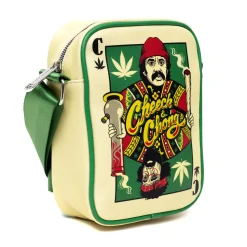 Cheech & Chong Vegan Leather Cross Body Backpack for Men and Women with Adjustable Strap, C of Weeds Playing Card Replica, Green