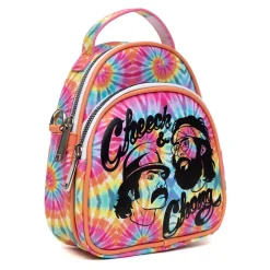Cheech & Chong Vegan Leather Cross Body Backpack for Men and Women with Adjustable Strap, Faces Debossed Multi Color Tie Dye, Multicolor