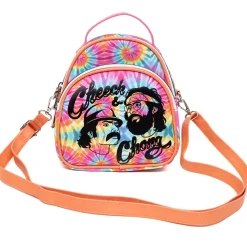Cheech & Chong Vegan Leather Cross Body Backpack for Men and Women with Adjustable Strap, Faces Debossed Multi Color Tie Dye, Multicolor
