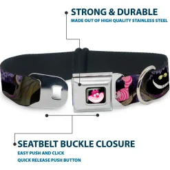 Cheshire Cat Face Full Color Black Seatbelt Buckle Collar - Alice & the Cheshire Cat Scenes