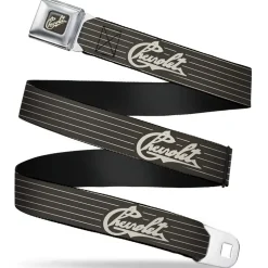 CHEVROLET Heritage Script Full Color Charcoal Tan Seatbelt Belt - CHEVROLET Heritage Script/Stripe Charcoal/Tan Webbing