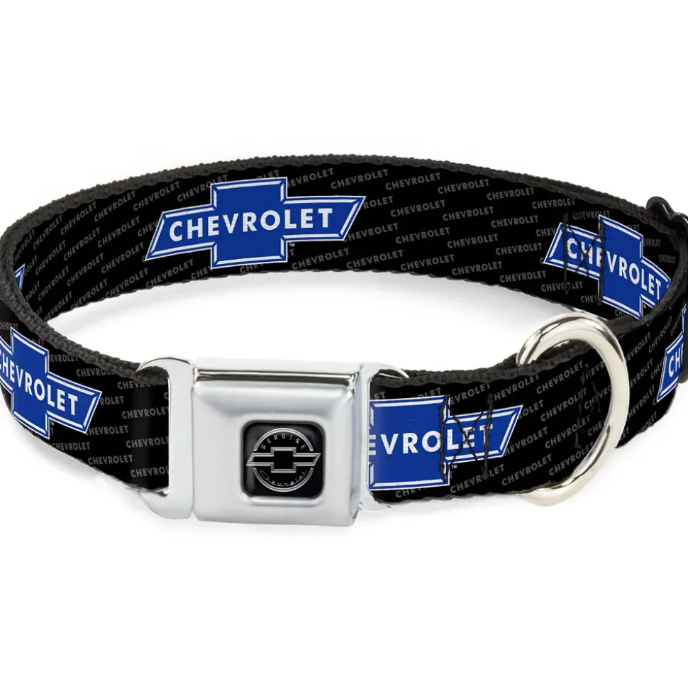 Chevy Bowtie Black Silver Seatbelt Buckle Collar - Chevy Bowtie REPEAT w/Text
