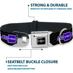 Chevy Bowtie Black Silver Seatbelt Buckle Collar - Chevy Bowtie REPEAT w/Text