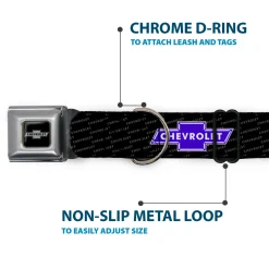 Chevy Bowtie Black Silver Seatbelt Buckle Collar - Chevy Bowtie REPEAT w/Text
