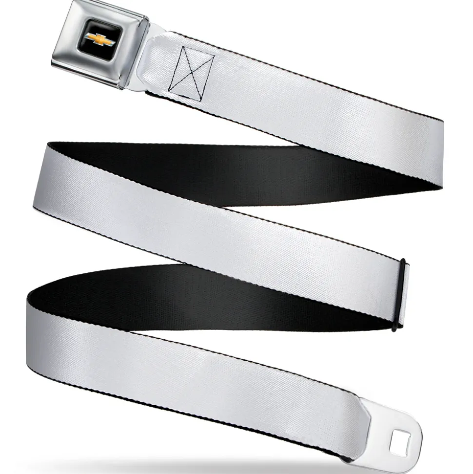 Chevy Bowtie Full Color Black/Gold Seatbelt Belt - White Webbing
