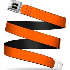 Chevy Bowtie Full Color Black/Gold Seatbelt Belt - Orange Webbing