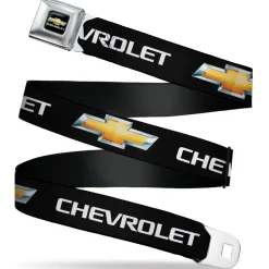 Chevy Bowtie Full Color Black Gold Seatbelt Belt - Chevy Bowtie Black/Gold Logo REPEAT Webbing