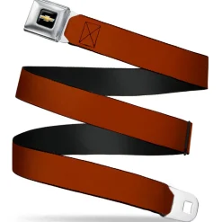 Chevy Bowtie Full Color Black/Gold Seatbelt Belt - Brown Webbing