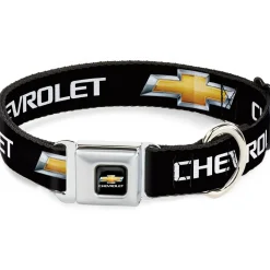 Chevy Bowtie Full Color Black Gold Seatbelt Buckle Collar - Chevy Bowtie Black/Gold Logo REPEAT