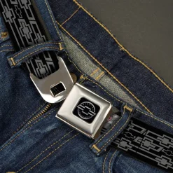 Chevy Seatbelt Belt - Retro Chevy Bowtie Monogram Black/Gray Webbing