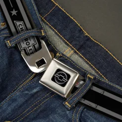Chevy Seatbelt Belt - Vintage CHEVROLET Bowtie/Stars Stripe Black/Grays (1934 logo) Webbing