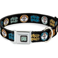 CHIP & DALE Text Logo Full Color Black/Gray Seatbelt Buckle Collar - CHIP & DALE Expression Bubbles Black/Multi Color