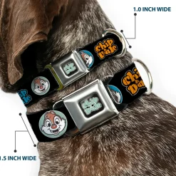 CHIP & DALE Text Logo Full Color Black/Gray Seatbelt Buckle Collar - CHIP & DALE Expression Bubbles Black/Multi Color