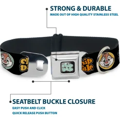 CHIP & DALE Text Logo Full Color Black/Gray Seatbelt Buckle Collar - CHIP & DALE Expression Bubbles Black/Multi Color