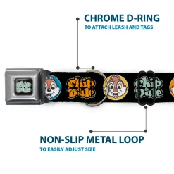 CHIP & DALE Text Logo Full Color Black/Gray Seatbelt Buckle Collar - CHIP & DALE Expression Bubbles Black/Multi Color