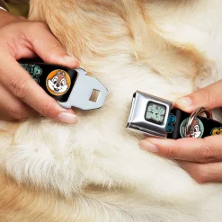 CHIP & DALE Text Logo Full Color Black/Gray Seatbelt Buckle Collar - CHIP & DALE Expression Bubbles Black/Multi Color