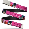 Chrome Buckle Web Belt - BATGIRL Bubble Letters w/Stars Pink/White Webbing