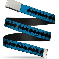 Chrome Buckle Web Belt - Bat Signal-3 Blue/Black/Blue Webbing