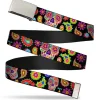 Chrome Buckle Web Belt - Bobo Sugar Skull/Paisley Black/Multi Color Webbing