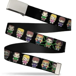 Chrome Buckle Web Belt - Big Bang Theory Chibi Characters/Atom/Stars Webbing