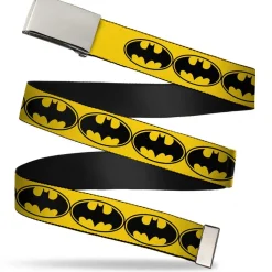 Chrome Buckle Web Belt - Bat Signal-3 Yellow/Black/Yellow Webbing
