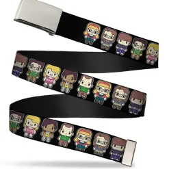 Chrome Buckle Web Belt - Big Bang Theory Chibi Characters Black Webbing