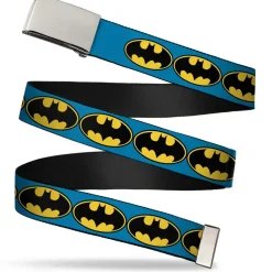 Chrome Buckle Web Belt - Bat Signal-3 Blue/Black/Yellow Webbing
