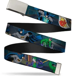 Chrome Buckle Web Belt - Batman Battling Villains in Tunnel Webbing