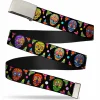 Chrome Buckle Web Belt - Colorful Calaveras Black/Multi Color Webbing