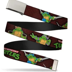 Chrome Buckle Web Belt - Classic TEENAGE MUTANT NINJA TURTLES Battle Poses/Group Pose7 Webbing