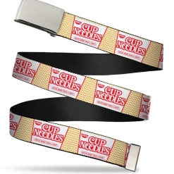 Chrome Buckle Web Belt - Cup Noodles Cup/Noodle Wave White/Orange/Red Webbing