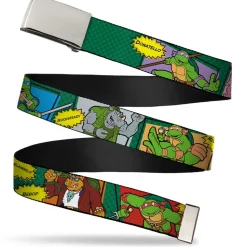 Chrome Buckle Web Belt - Classic TEENAGE MUTANT NINJA TURTLES Character Comic Scenes Webbing