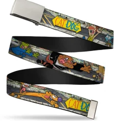 Chrome Buckle Web Belt - CATDOG Characters Running Webbing