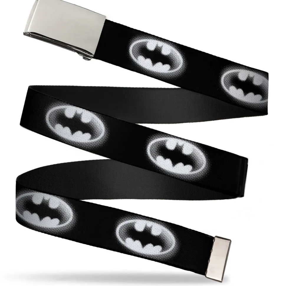 Chrome Buckle Web Belt - Cloudy Bat Signal Black/White Webbing