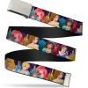 Chrome Buckle Web Belt - Disney Princess Poses/Castle Silhouettes Purples/Multi Color Webbing
