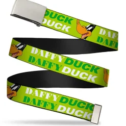 Chrome Buckle Web Belt - DAFFY DUCK w/Face CLOSE-UP Greens Webbing