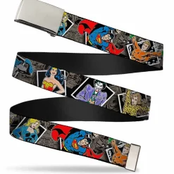 Chrome Buckle Web Belt - DC Originals Vintage Comic Portraits/Comic Scenes Webbing