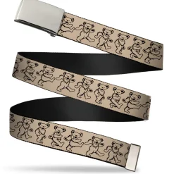 Chrome Buckle Web Belt - Dancing Bears Hemp/Black Webbing