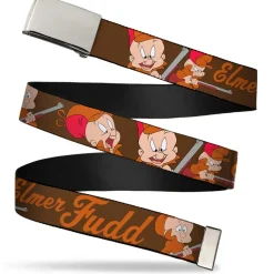 Chrome Buckle Web Belt - ELMER FUDD w/Poses Browns Webbing