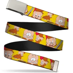 Chrome Buckle Web Belt - Elmer Fudd Expressions Yellow Webbing