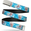 Chrome Buckle Web Belt - Frozen Elsa Face/Action Pose/Snowflakes Blues/White Webbing