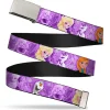 Chrome Buckle Web Belt - Frozen Anna/Elsa/Olaf Poses/Scenes Purples Webbing