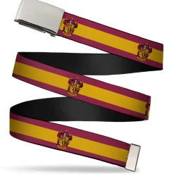 Chrome Buckle Web Belt - GRYFFINDOR Crest/Stripe9 Burgundy/Gold Webbing